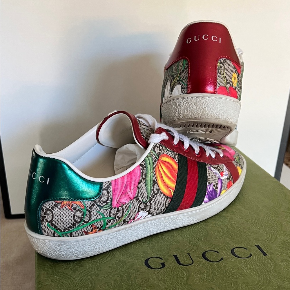 Gucci Women's Floral Sneakers - Red, Green, and Pink